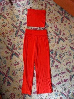 aerie Bright Red Wide-Leg Lounge Pants & top